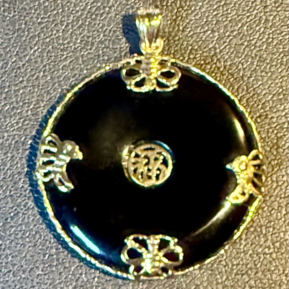 14k Gold Onyx Donut Pendant